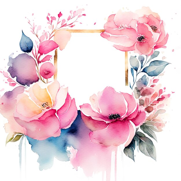 Roze bloemen frame achtergrond met aquarel