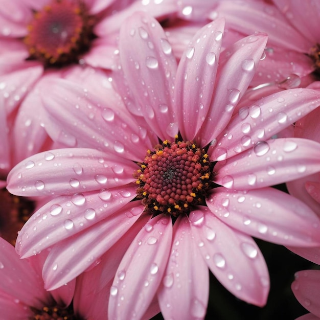 Roze bloemen in de regen