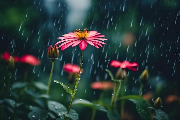 Foto roze bloemen in de regen