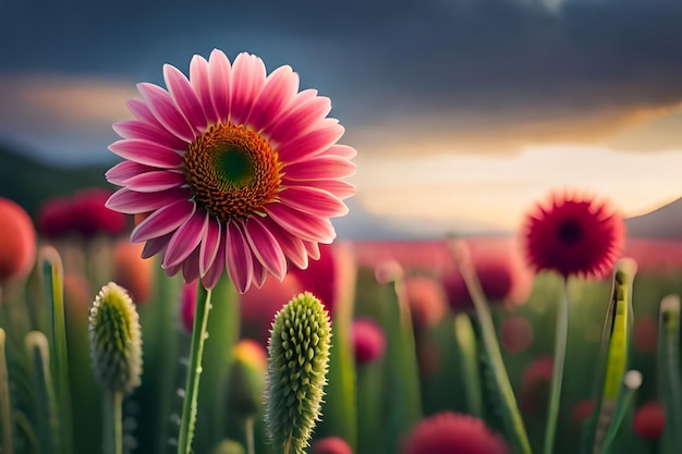 Roze bloemen in een bloemenveld