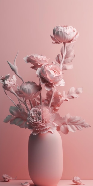 Roze bloemen in een vaas op een roze achtergrond