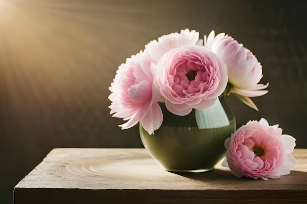 Roze bloemen in een vaas op een tafel