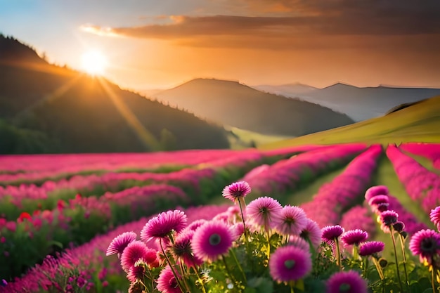 roze bloemen in een veld met roze bloemen