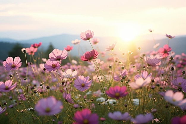 roze bloemen in een veld van bloemen