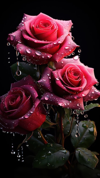 roze bloemen met druppels regen poster