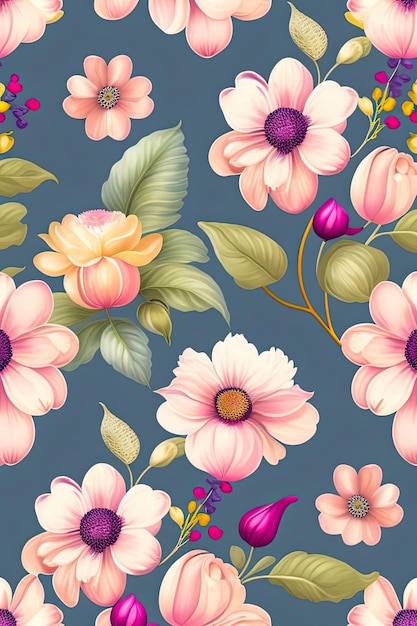 roze bloemen op een blauwe achtergrond vector kunst illustratie