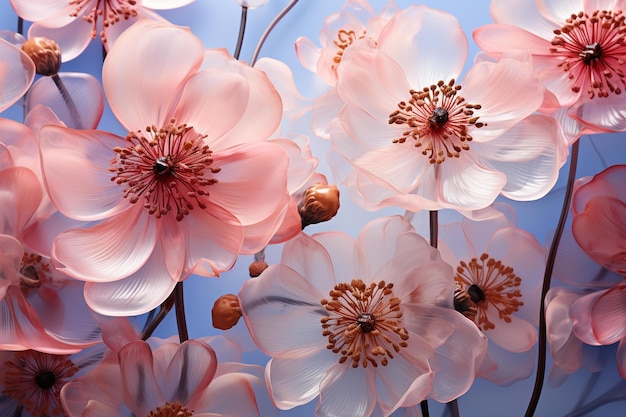 Roze bloemen op een blauwe achtergrond