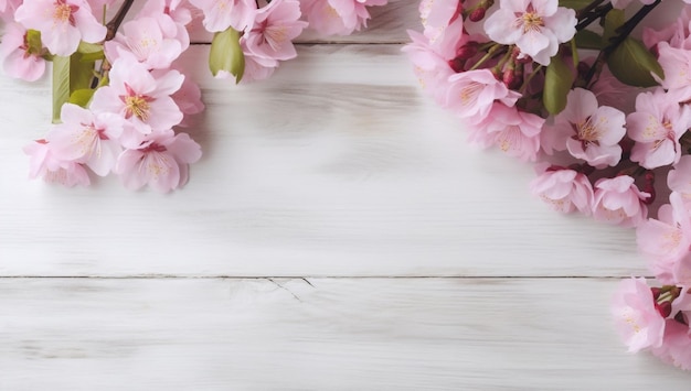 Roze bloemen op een witte houten achtergrond