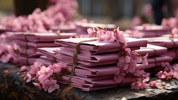 Roze bloemen postkaart verrassing dozen achtergrond afbeelding