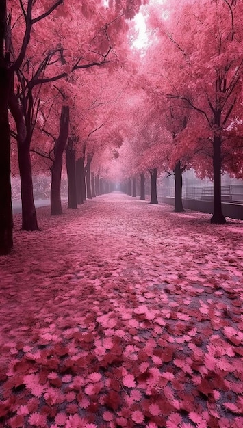 Roze bomen in het parkbehang