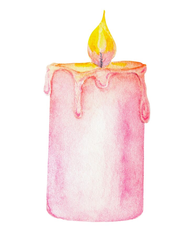 Foto roze brandende was kaars met de hand getekende waterverf illustratie goed voor evenement kerstmis en gelukkig nieuwjaar