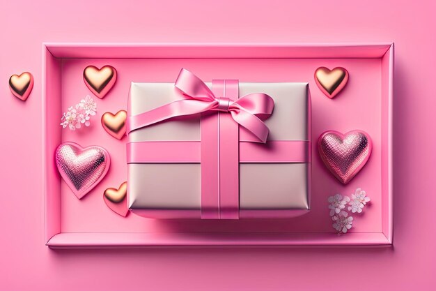 Roze cadeau doos op roze achtergrond Generatieve AI