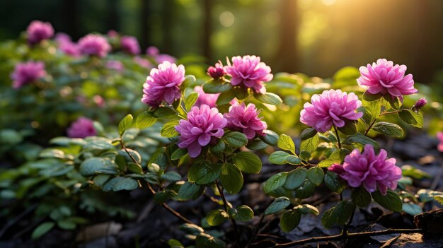 Roze Chrysanthemum Groene bladeren binnen paarse achtergrond afbeelding