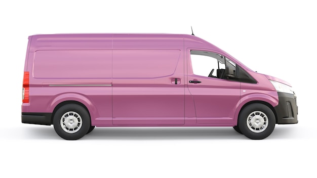Roze commerciële bestelwagen voor het vervoer van kleine ladingen in de stad op een witte achtergrond Leeg lichaam voor uw ontwerp 3d illustratie