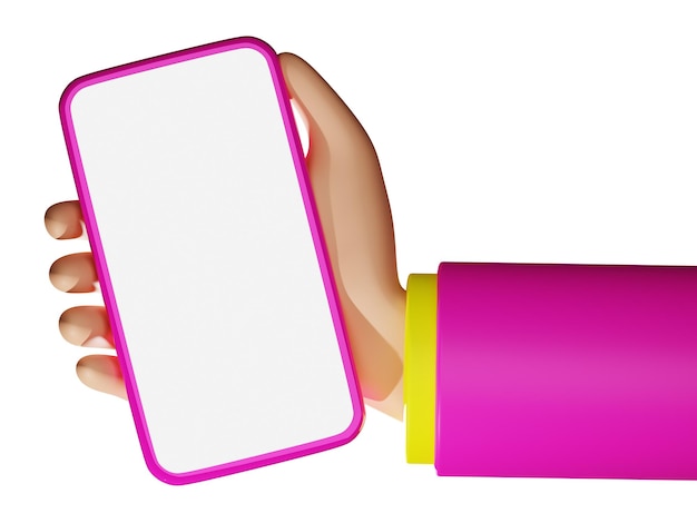 Roze concept 3D-rendering hand met lege scherm mobiele telefoon mockup illustratie