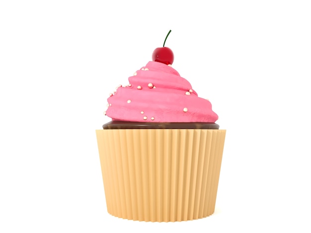 Roze cupcake, muffin op witte achtergrond