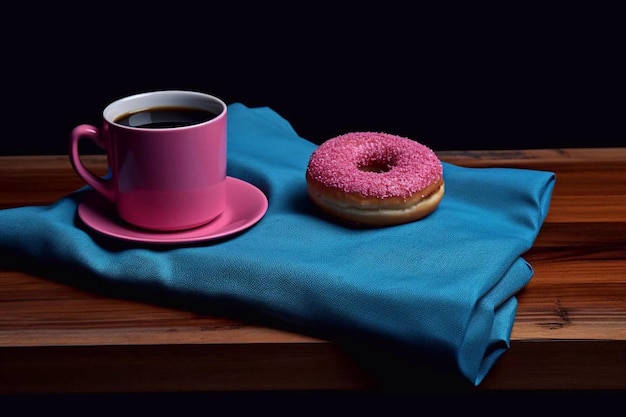 Roze donut en roze kopje koffie