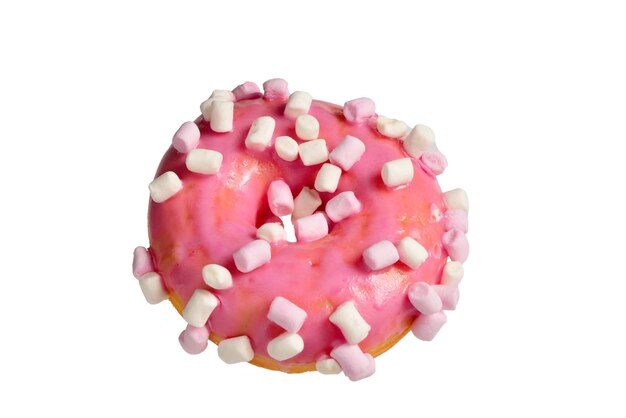 Roze donut met marshmallow geïsoleerd op wit