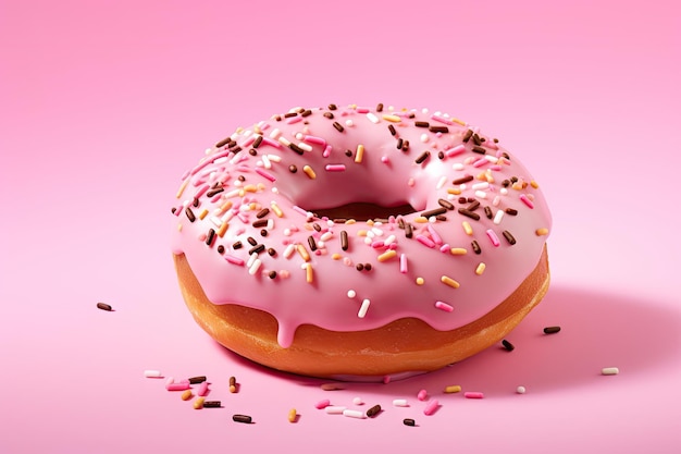 Roze donut met strooi op roze oppervlak