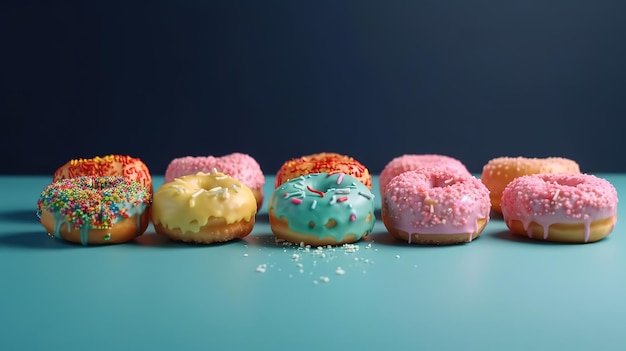 Roze donuts met kleurrijke hagelslag op gele achtergrond Generatieve Ai