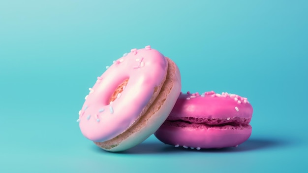 Roze donuts met roze glazuur op een blauwe achtergrond