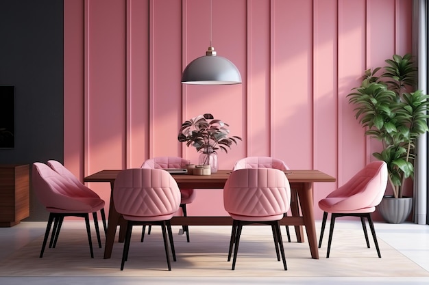 Roze eetkamer Elegance Ovale tafel en zachte stoelen