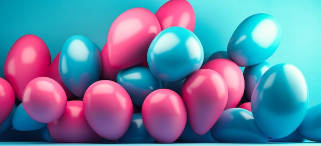 Roze en blauwe ballonnen bij elkaar geclusterd