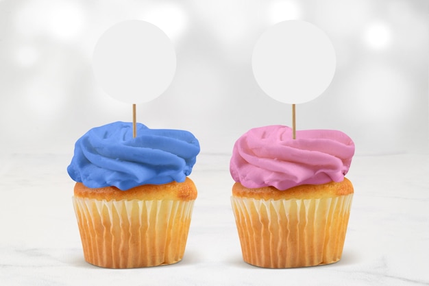 Roze en blauwe cupcake topper Mockup