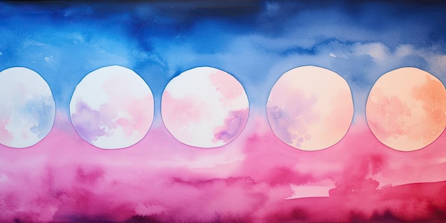 Foto roze en blauwe gradiënt volle maan twilight aquarellen