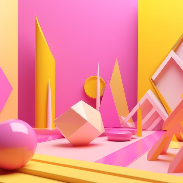 Roze en gele 3D abstracte vormen achtergrond