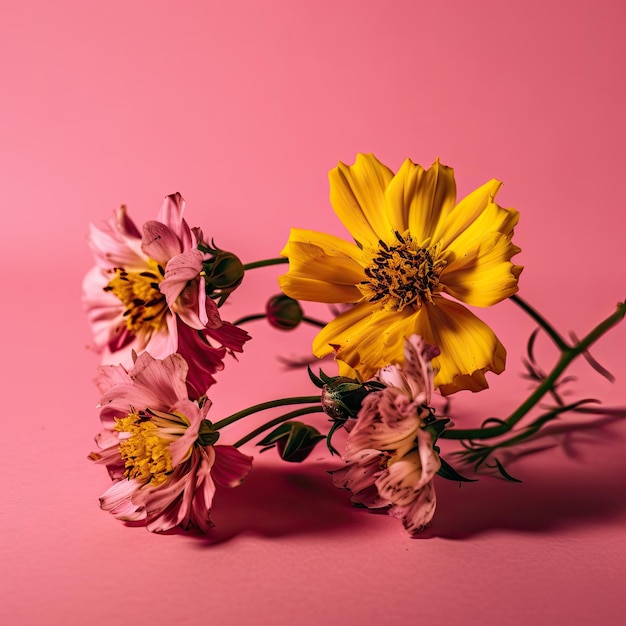 roze en gele bloemen op roze achtergrond