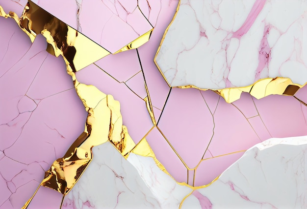 Roze en goud marmeren oppervlak met gouden detail Generatieve AI