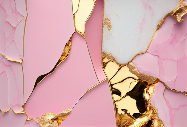 Roze en gouden marmeroppervlak met gouden details in de stijl van abstractie Generatieve AI