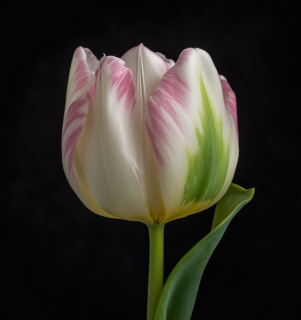 roze en witte tulp bloemen op zwarte achtergrond