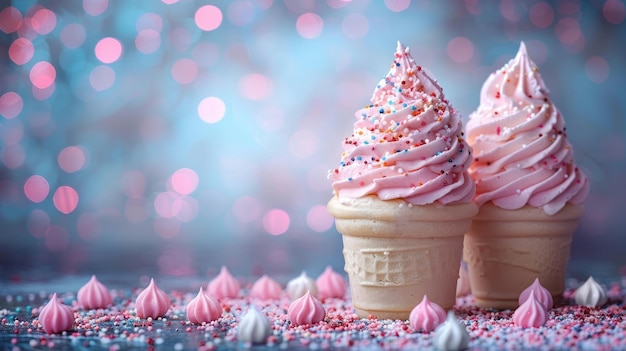 Roze en witte zachte serveer ijsjes met sprinkles