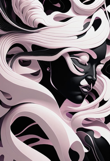 Roze en zwarte abstracte vrouwelijke portretkunst gegenereerd door kunstmatige intelligentie
