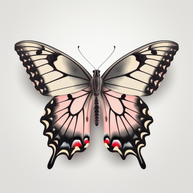 Roze En Zwarte Swallowtail Vlinder Illustratie Op Witte Achtergrond