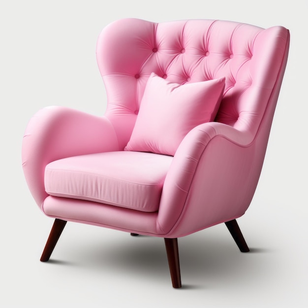 Roze fauteuil met houten benen