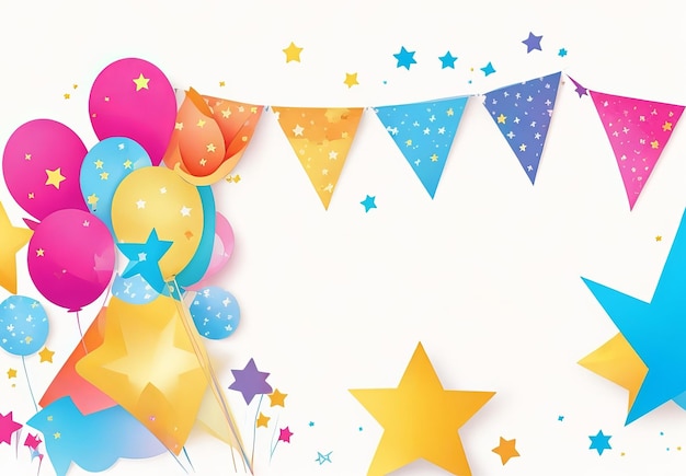 Roze feestelijke poster met heldere kleurrijke vlaggen en confetti Ontwerp voor kinderfeest verjaardag in winkelwagen
