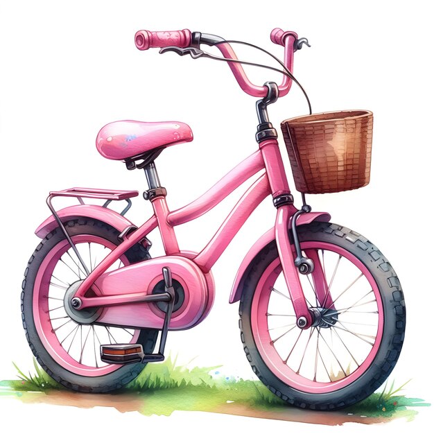 Foto roze fiets met lente bloemen decor aquarel verf