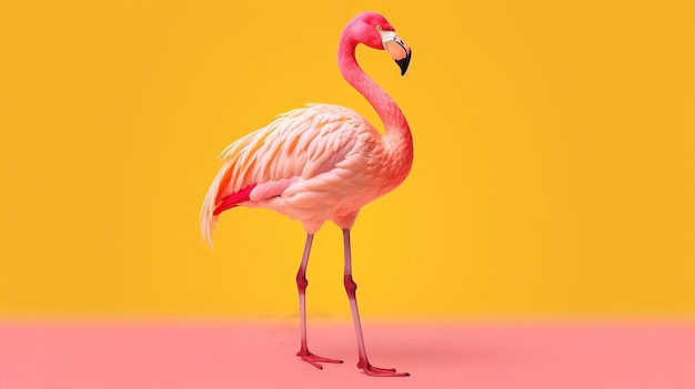 Roze flamingo in gele foundation AI gegenereerd