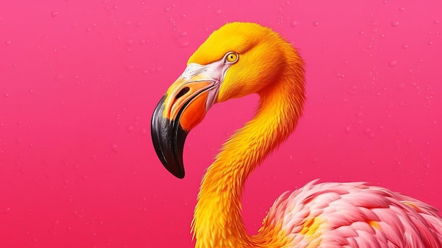 Roze flamingo in gele foundation AI gegenereerd