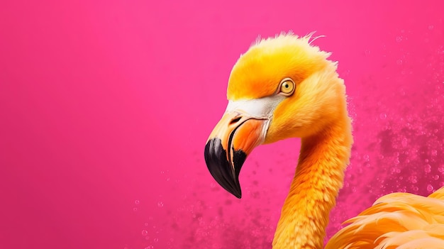 Roze flamingo in gele oprichting AI gegenereerd