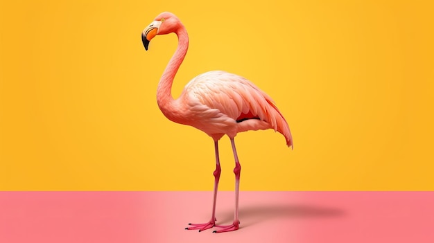 Roze flamingo in gele oprichting AI gegenereerd