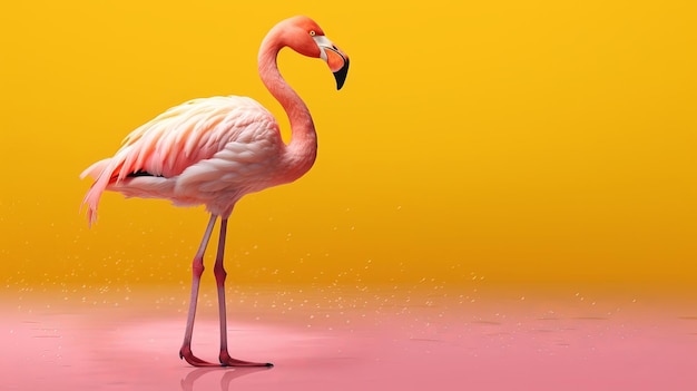 Roze flamingo in gele oprichting AI gegenereerd