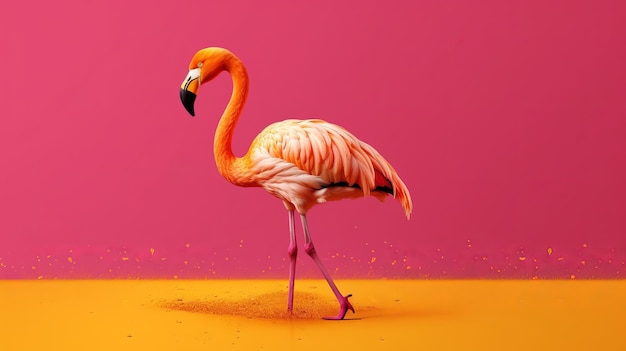 Roze flamingo in gele oprichting AI gegenereerd