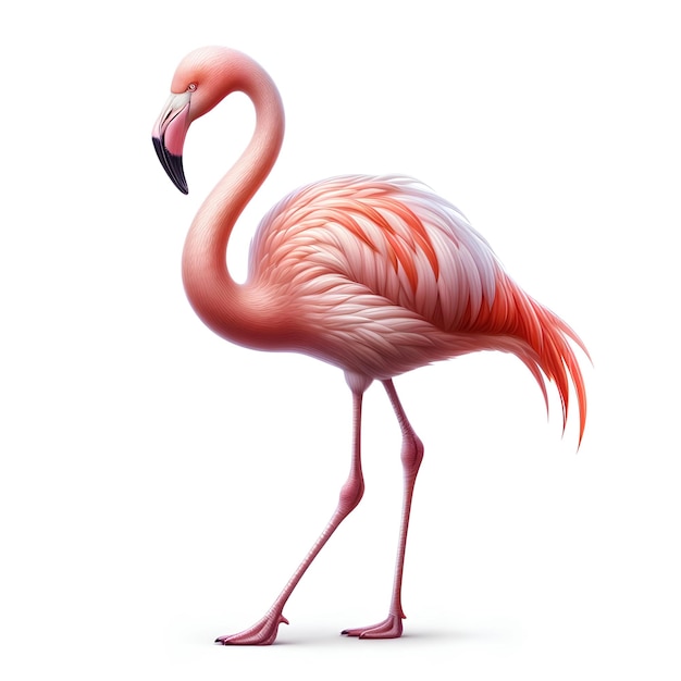 Roze flamingo in volle lengte geïsoleerd op witte achtergrond