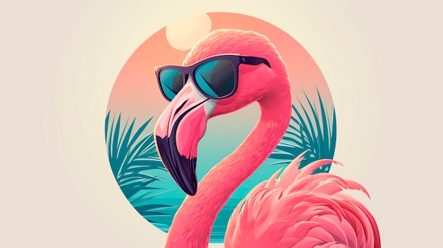 Roze flamingo met bril tekening Selectieve focus