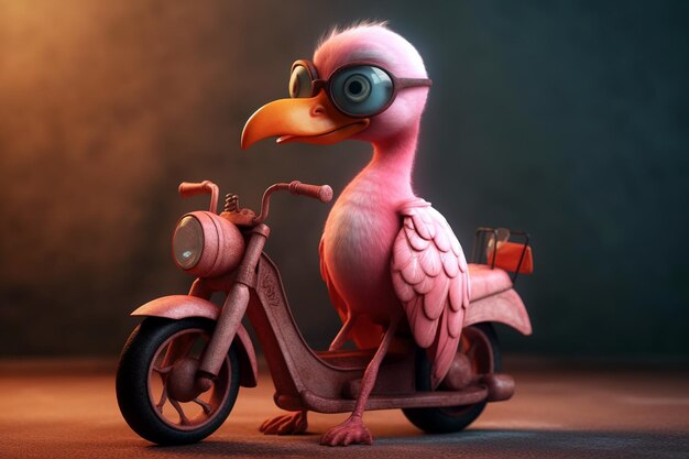 Roze flamingo met scooter snel leveringsconcept Generatieve Ai