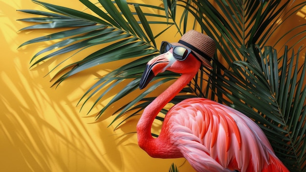 Roze flamingo met zonnebril